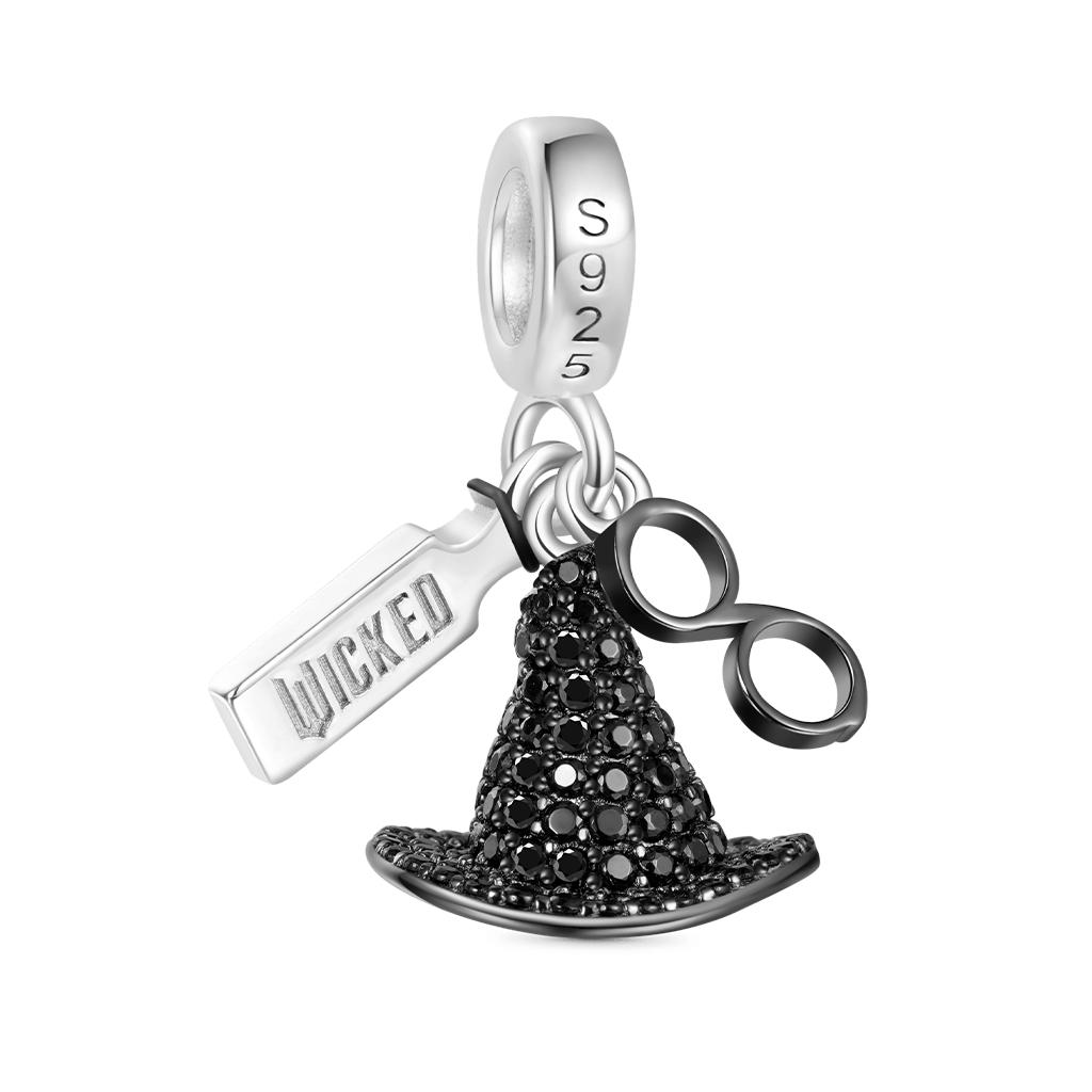 Gnoce Wicked Elphaba Black Hat & Glasses & Bottle Triple Pendant Dangle Charm_3