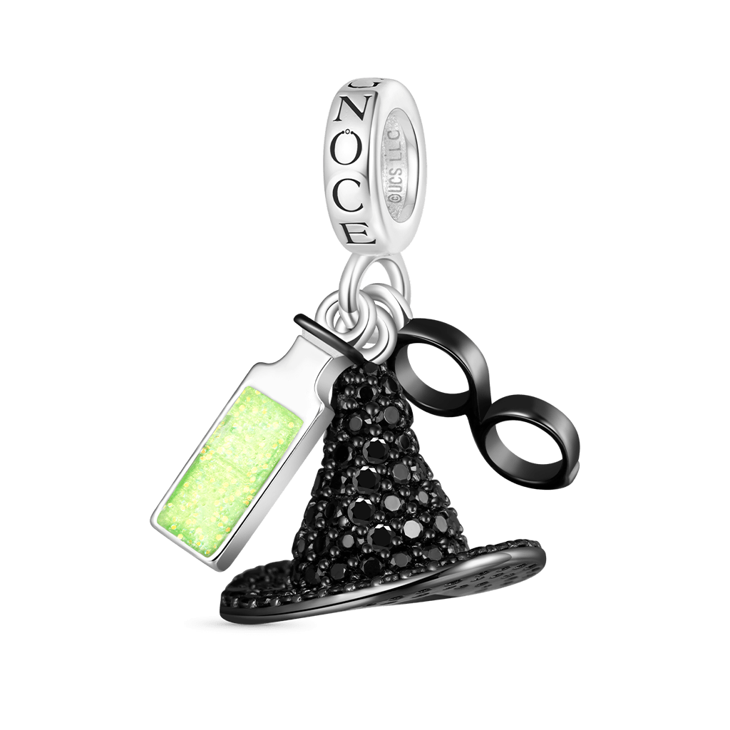 Gnoce Wicked Elphaba Black Hat & Glasses & Bottle Triple Pendant Dangle Charm_2