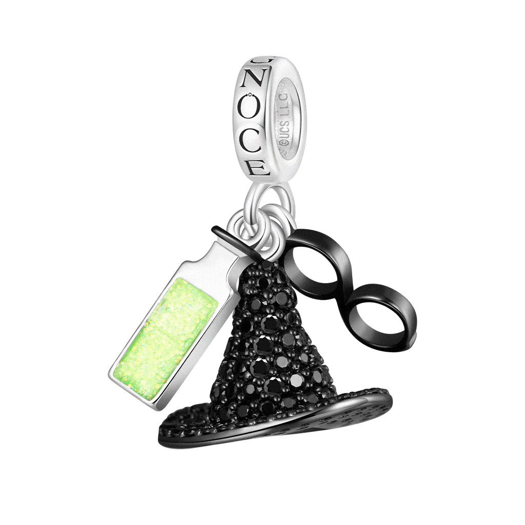 Gnoce Wicked Elphaba Black Hat & Glasses & Bottle Triple Pendant Dangle Charm_1