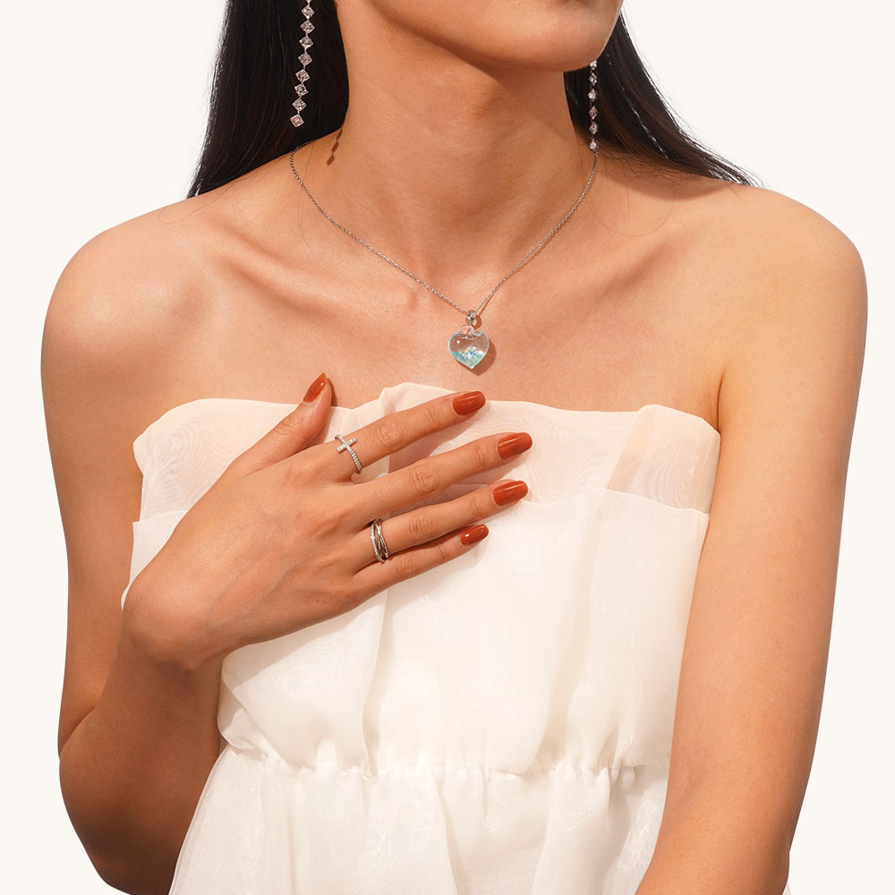 Gnoce Blue Glitter Heart Pendant Dangle Charm_4