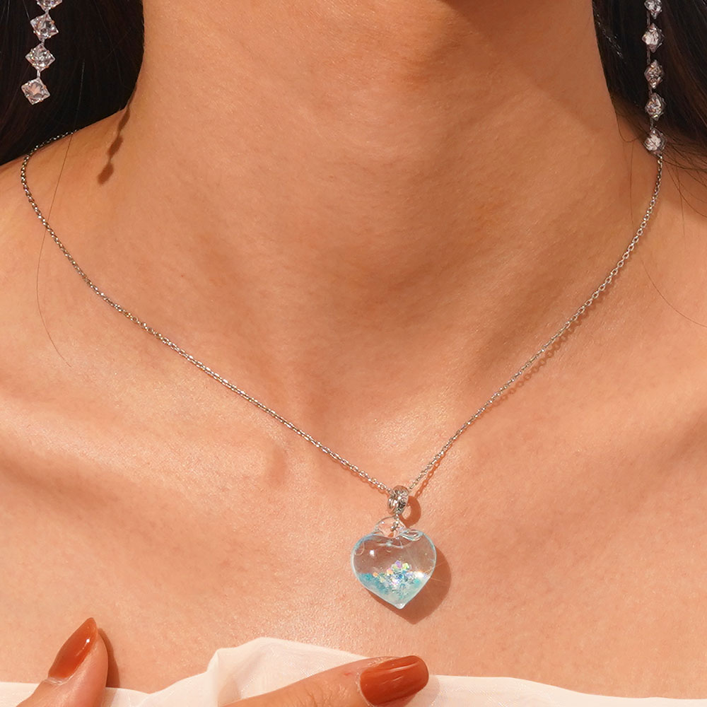 Gnoce Blue Glitter Heart Pendant Dangle Charm_6