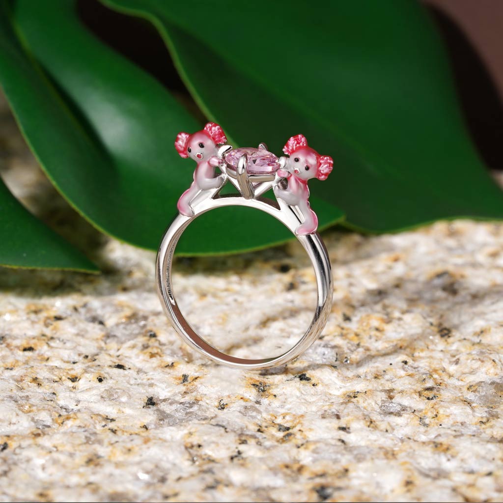 Gnoce Adorable Axolotl Hug Pink Diamond Ring_3