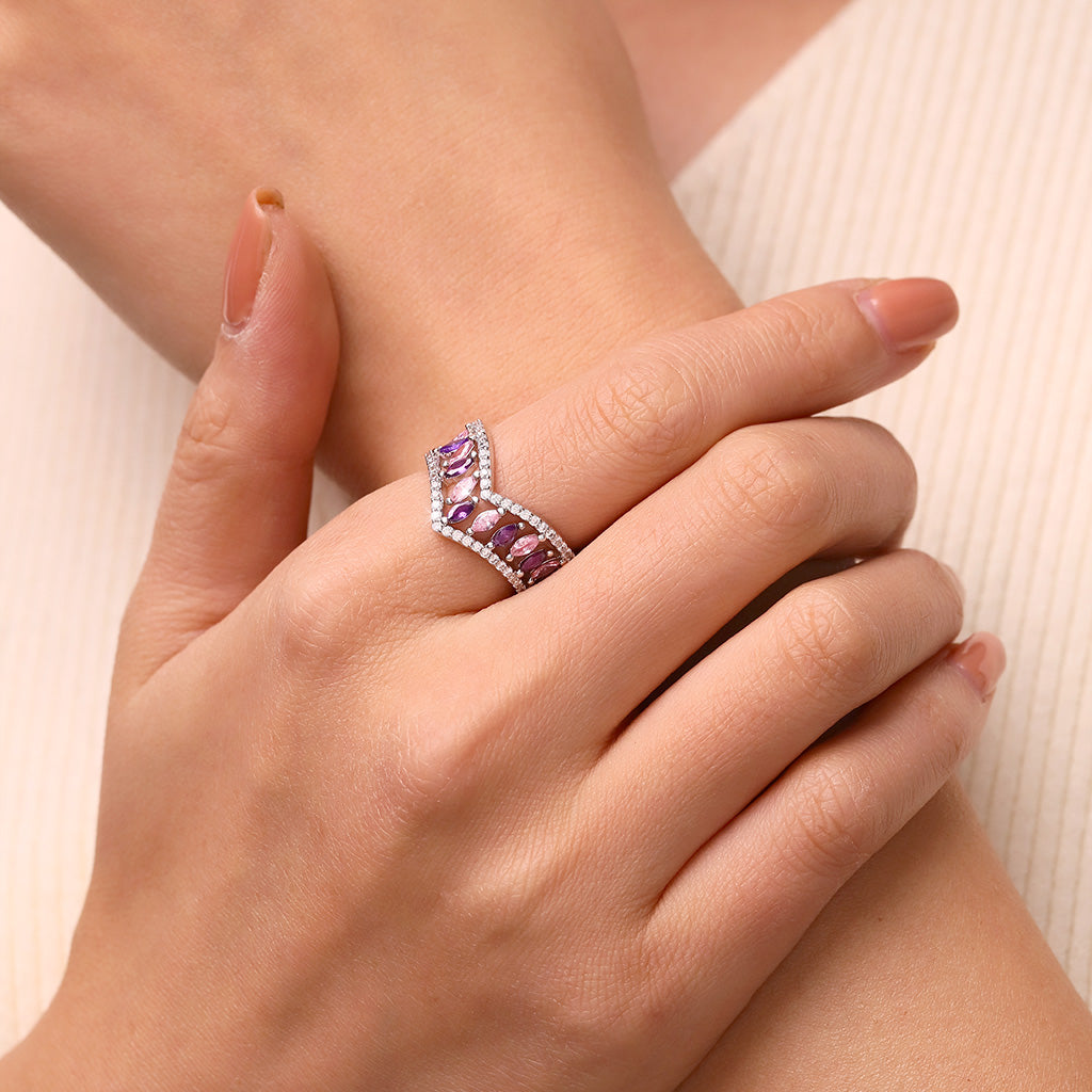 Gnoce Fancy Multi-Stone V-Shaped Cross-over Stackable Rings_6