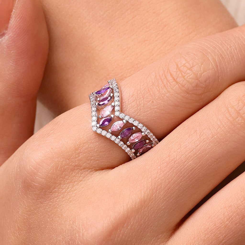 Gnoce Fancy Multi-Stone V-Shaped Cross-over Stackable Rings_7