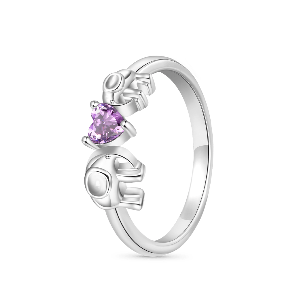 Gnoce Elephant Mother Love Child Heart Birthstone Ring_2