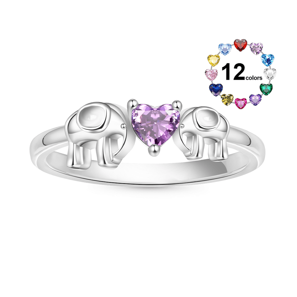 Gnoce Elephant Mother Love Child Heart Birthstone Ring_1