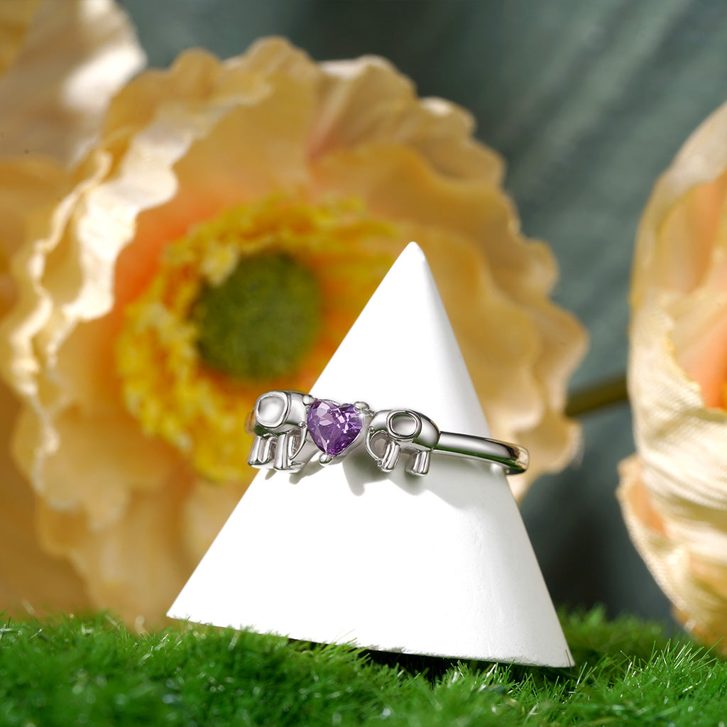 Gnoce Elephant Mother Love Child Heart Birthstone Ring_3