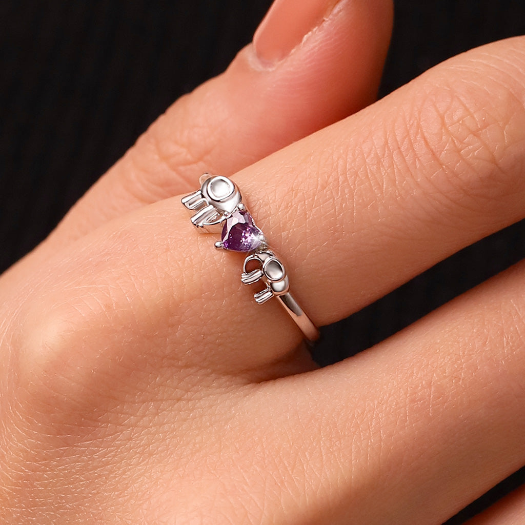Gnoce Elephant Mother Love Child Heart Birthstone Ring_6