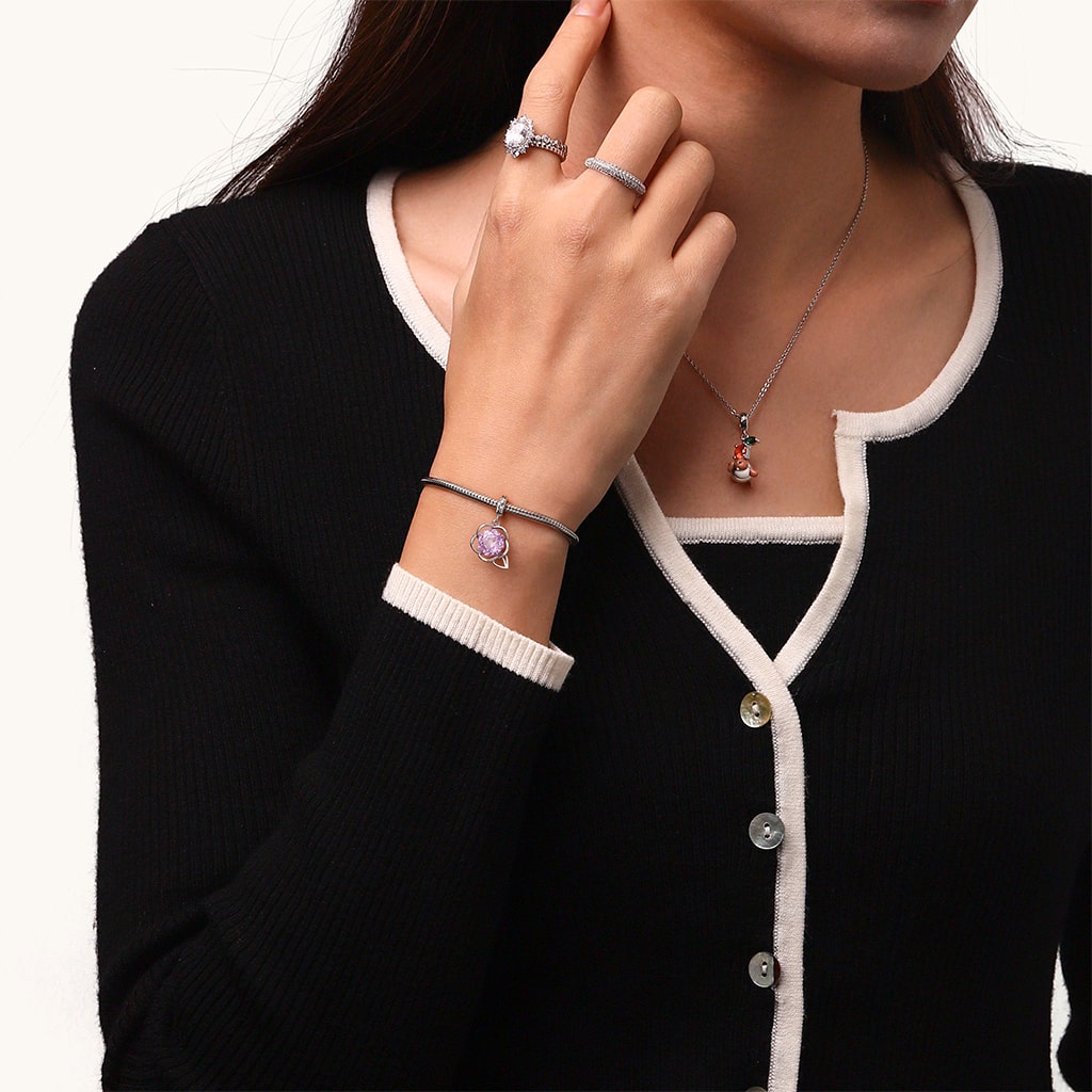 Gnoce Rose-cut Birthstone Floral Pendant Dangle Charm_5