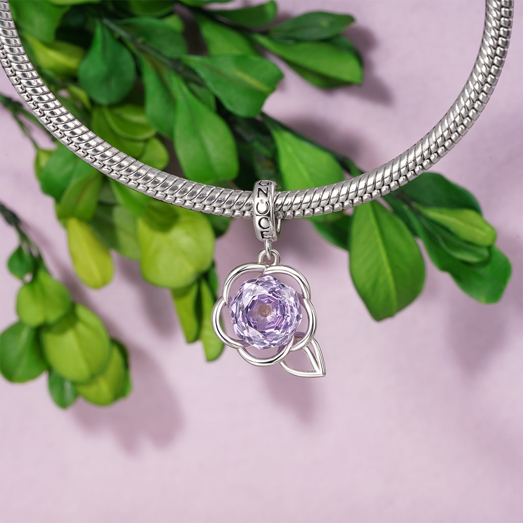 Gnoce Rose-cut Birthstone Floral Pendant Dangle Charm_3