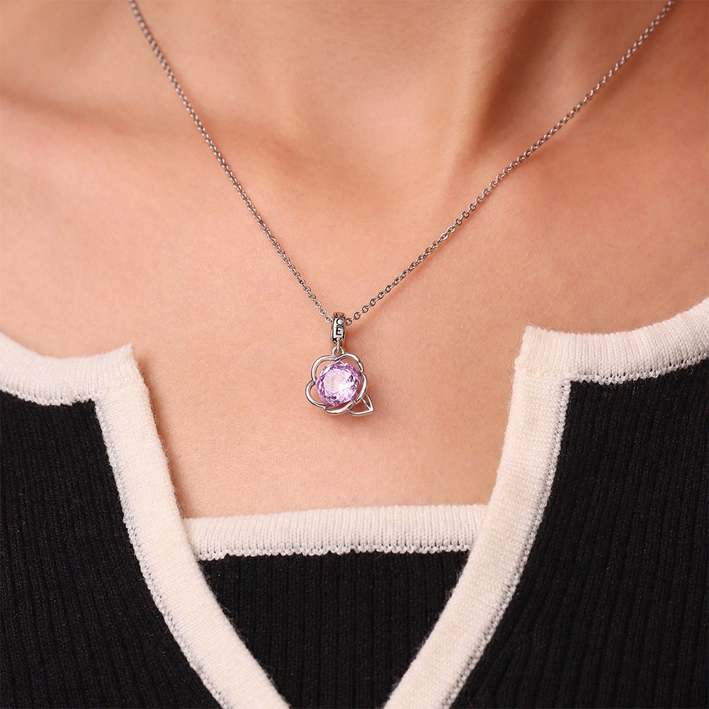 Gnoce Rose-cut Birthstone Floral Pendant Dangle Charm_6