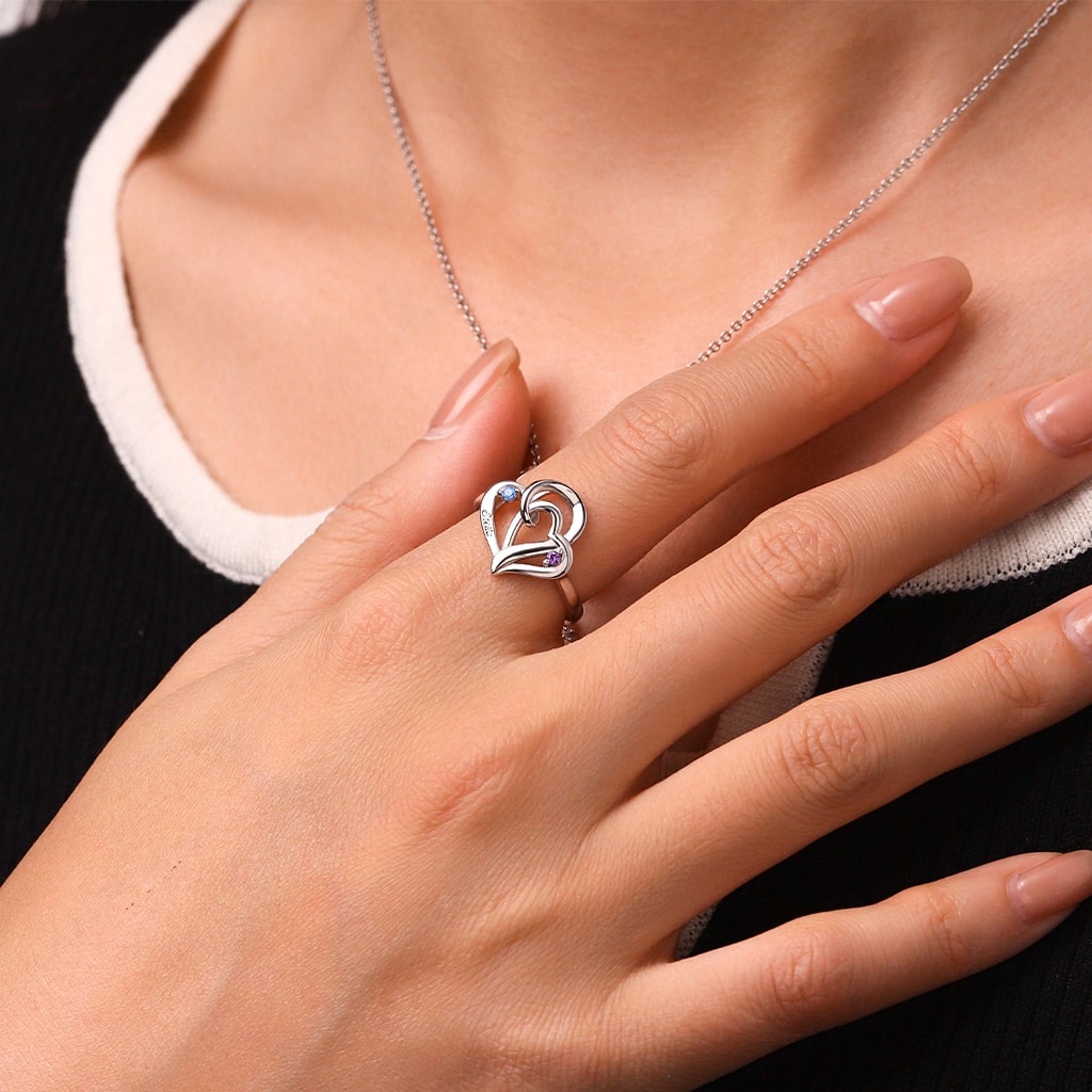 Gnoce Personalized Ladies' Double Heart Promise Ring_5