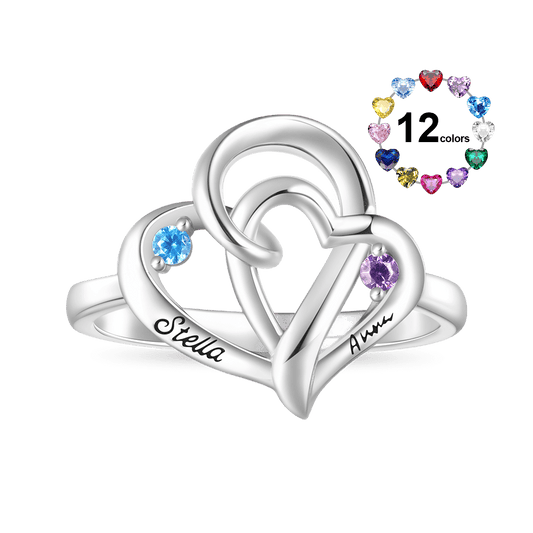 Gnoce Personalized Ladies' Double Heart Promise Ring_1