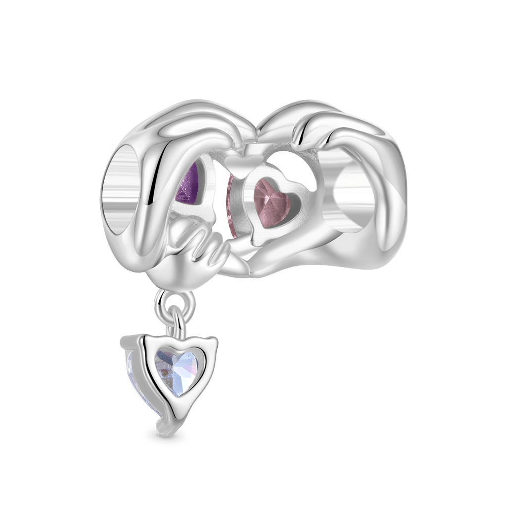 Gnoce Family of Three Holding Hands Birthstone Heart Charm_3