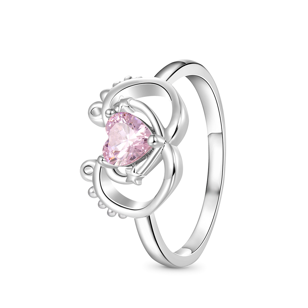 Gnoce Baby Footprint Heart Birthstone Ring_3