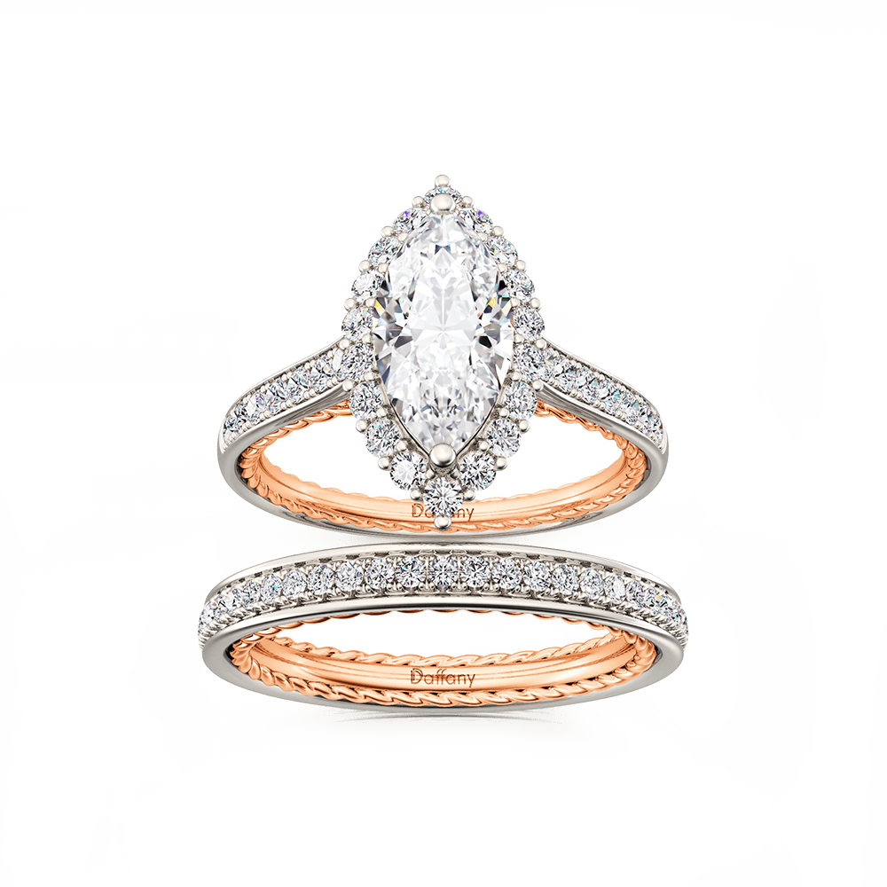 Marquise Stacked Channel Setting Engagement Ring Set with Twisted Rope Inside_1