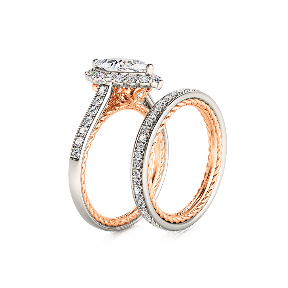 Marquise Stacked Channel Setting Engagement Ring Set with Twisted Rope Inside_2