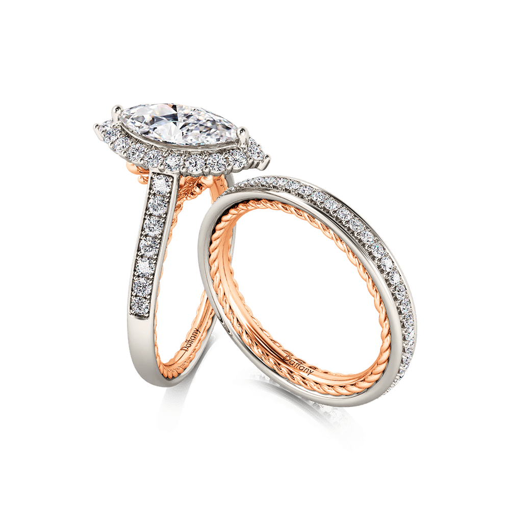 Marquise Stacked Channel Setting Engagement Ring Set with Twisted Rope Inside_3
