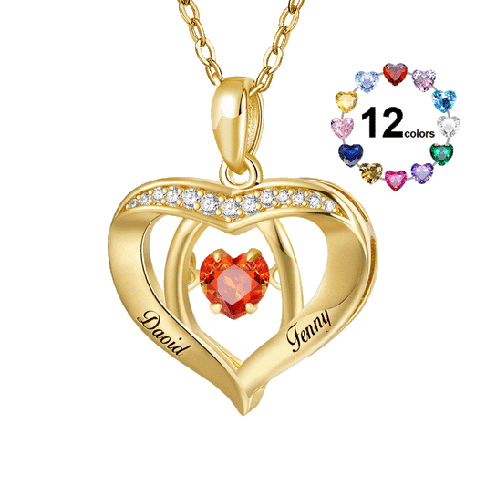 Gnoce Engravable Forever Together Birthstones Heart Necklace_1