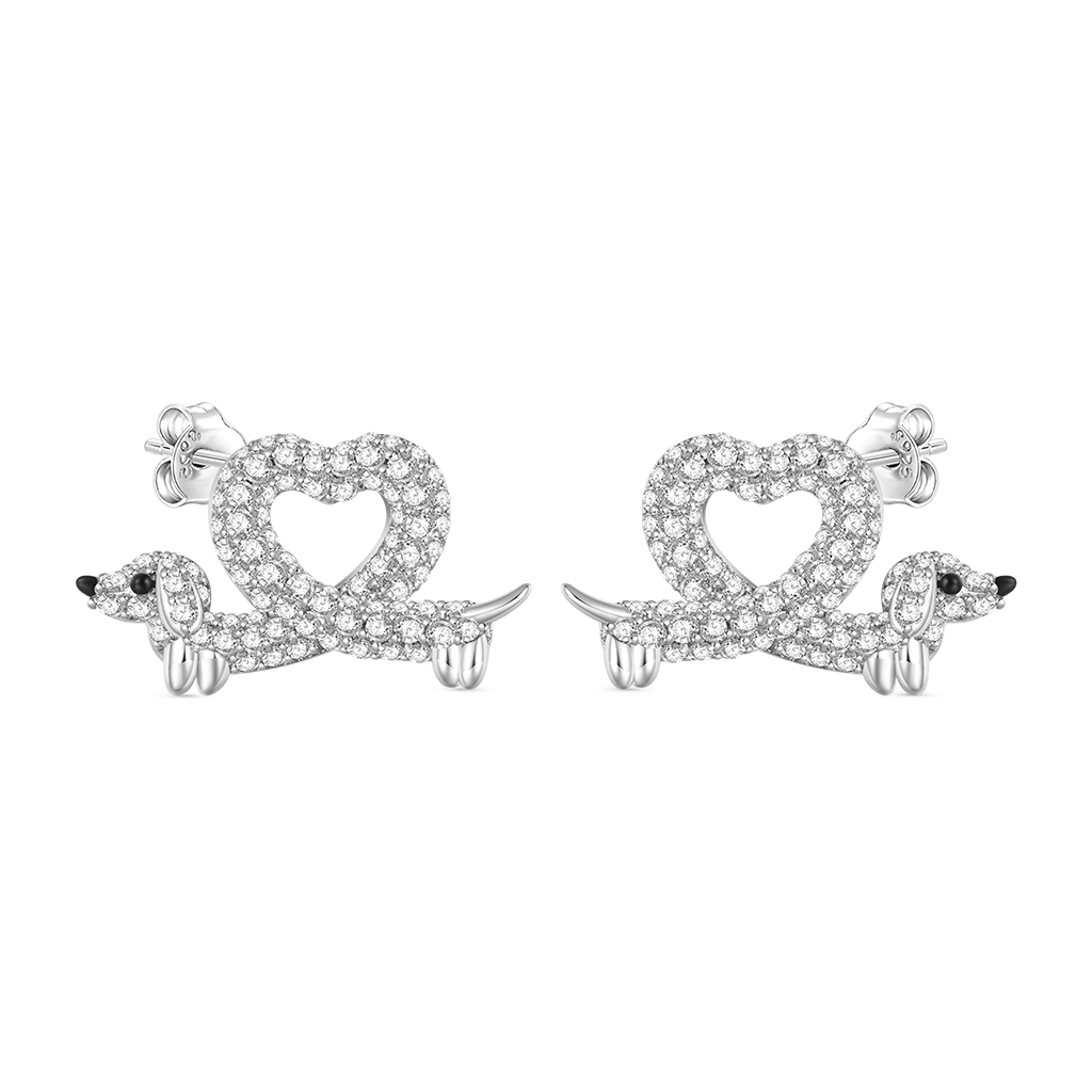 Gnoce Dachshund Heart Diamond Stud Earrings_2