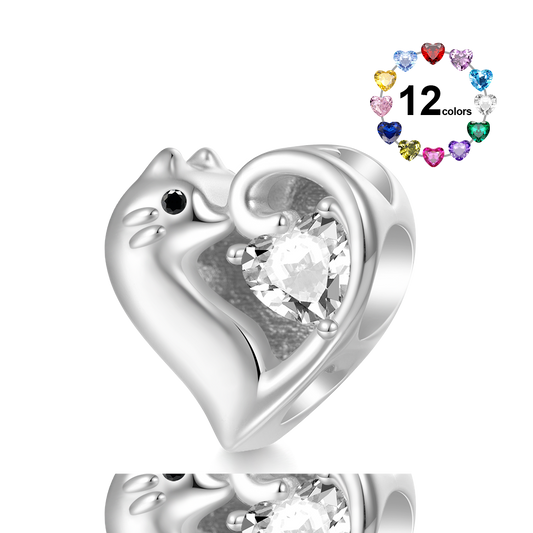 Gnoce Cat Love Heart Engravable Birthstone Charm_1