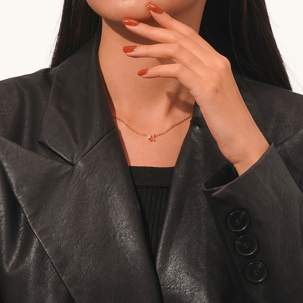 Gnoce Personalized Initial A Birthstone Gold Necklace_6