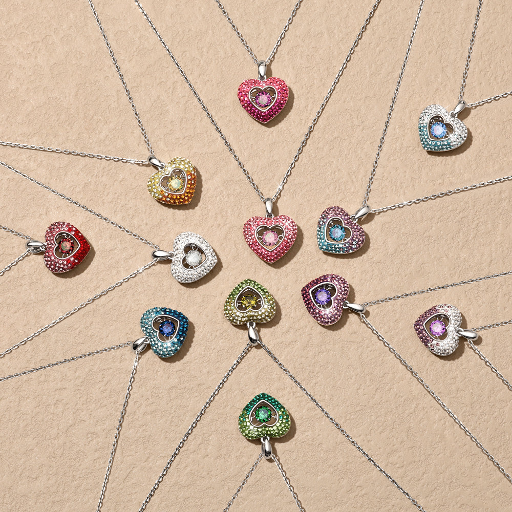 Sparkling Pavé Heart Dancing Birthstone Pendant Necklace_4