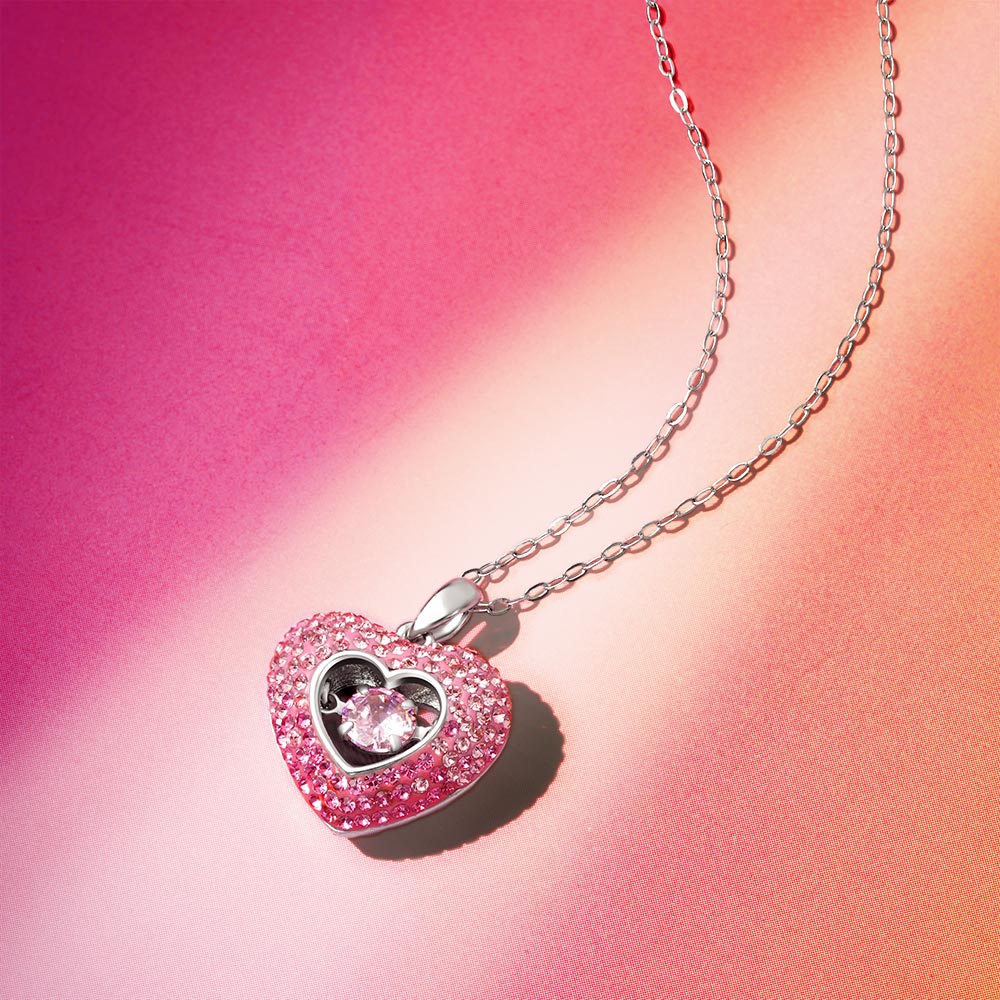 Sparkling Pavé Heart Dancing Birthstone Pendant Necklace_5