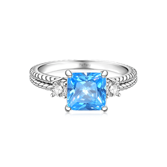 Gnoce Blue Pricess Cut Three-stone Engagement Ring_1