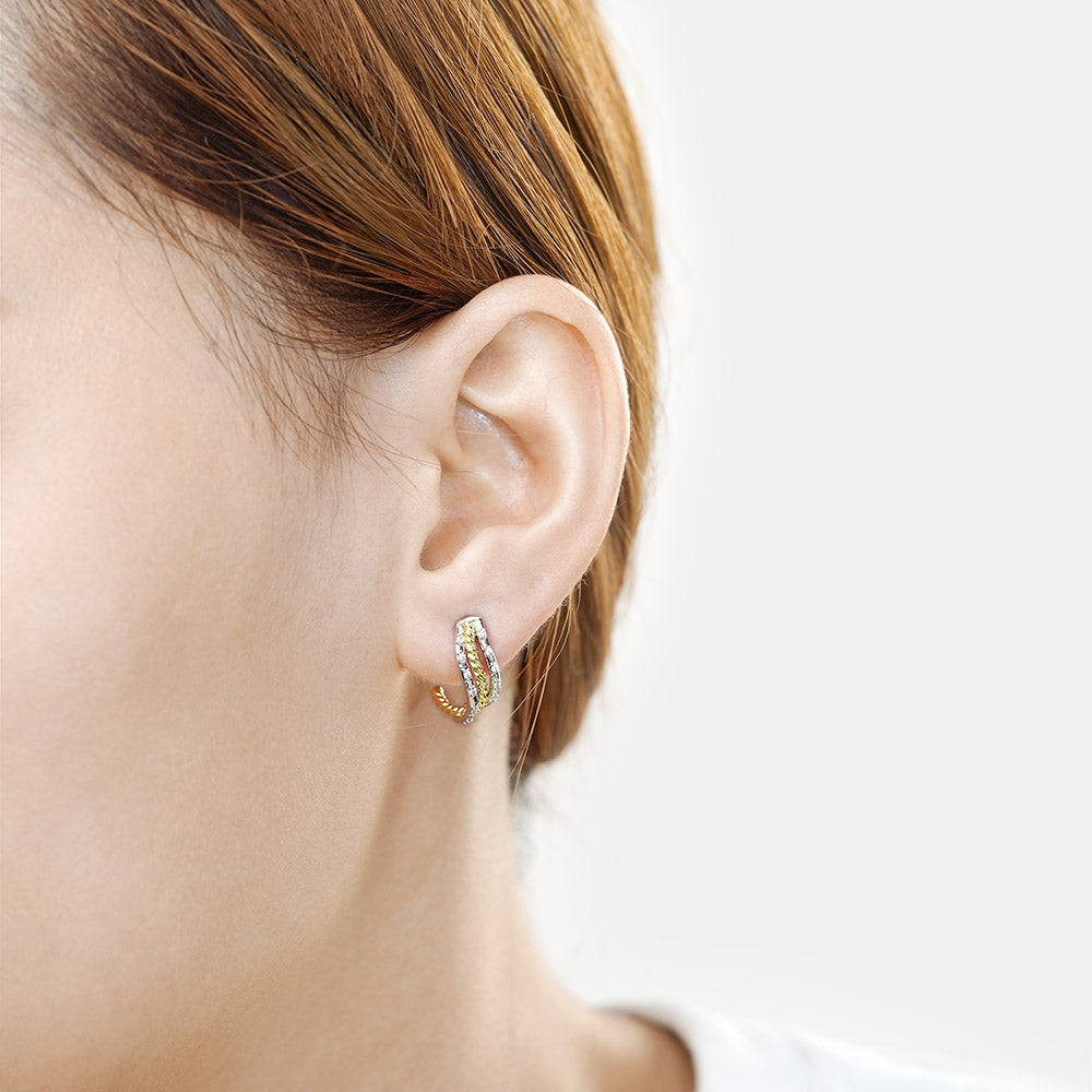Gnoce Twisted Shape Two Tone Paved C-hoop Stud Earrings_5