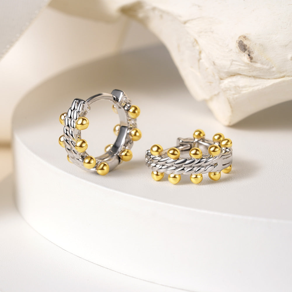 Gnoce Double Twisted Rope Huggie Earrings with Balls_4