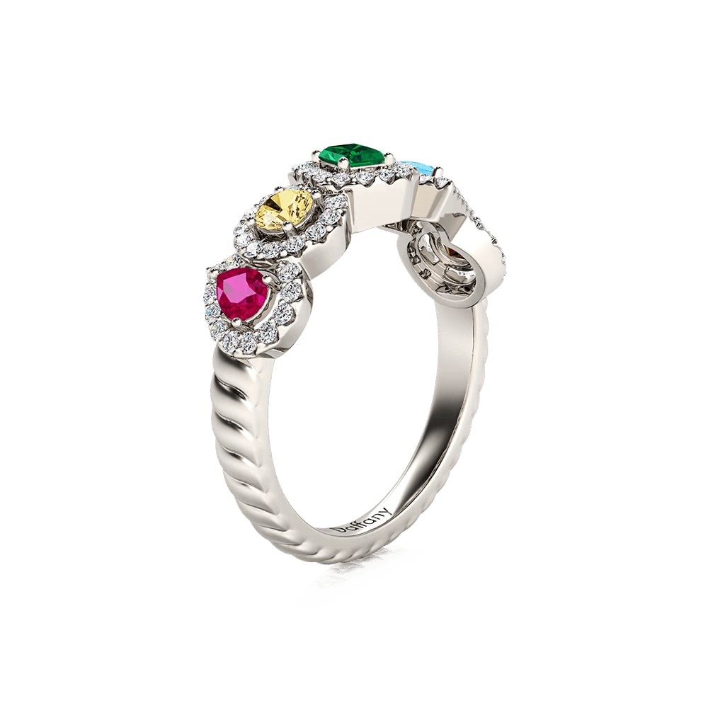 Fancy Color Mixed Shape Halo Twisted Rope Fashion Ring_3