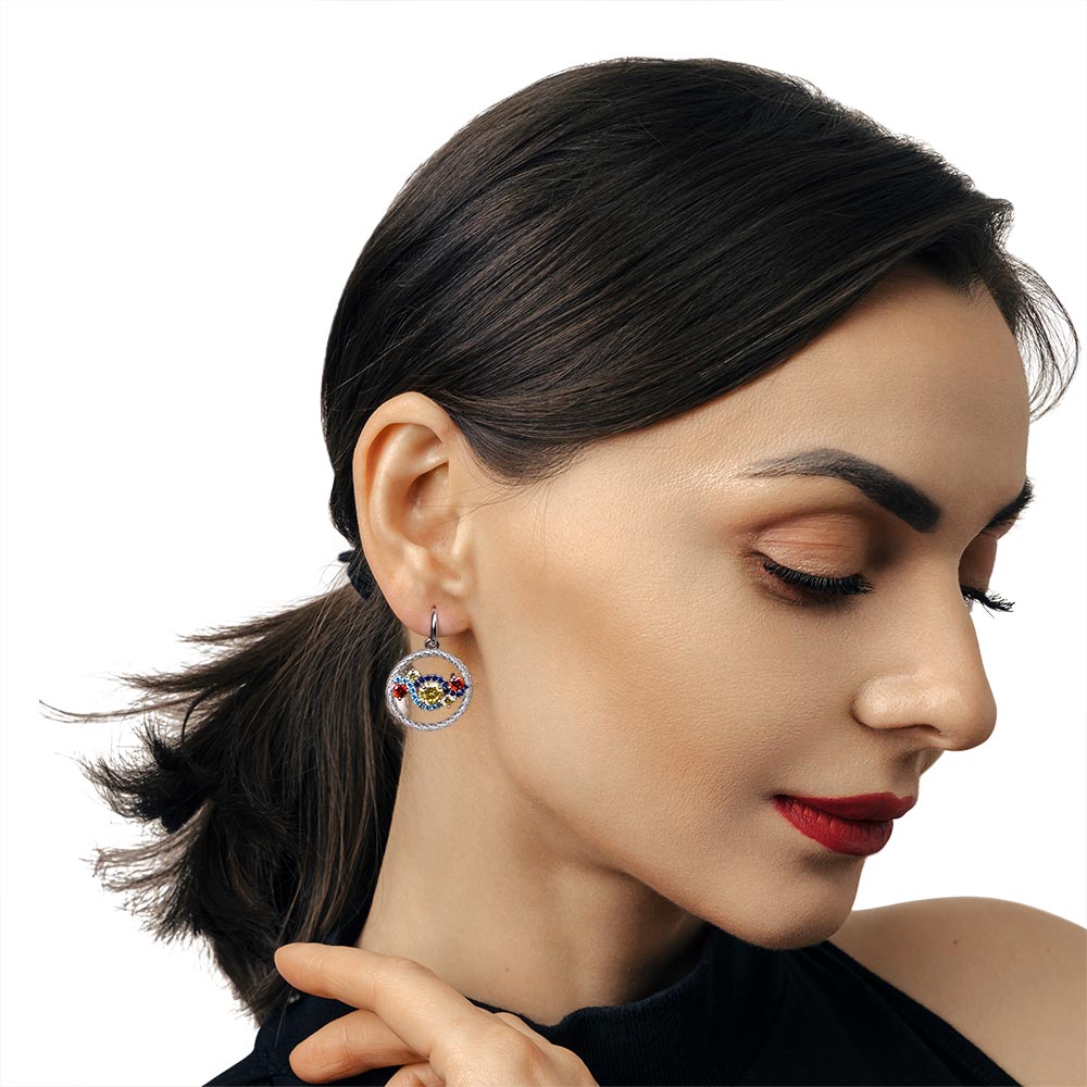 Gnoce Starry Night Inspired Twisted Rope pendant Drop Huggie Statement Earrings_3