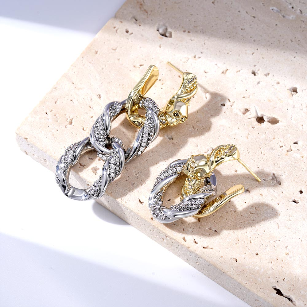 Gnoce Drop Removable Twisted Rope Skull Earrings_3