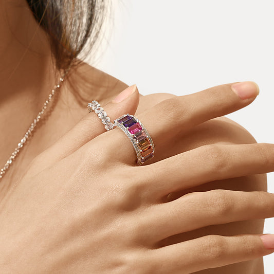 Gnoce Baguette Cut Rainbow Eternity Band Ring_6