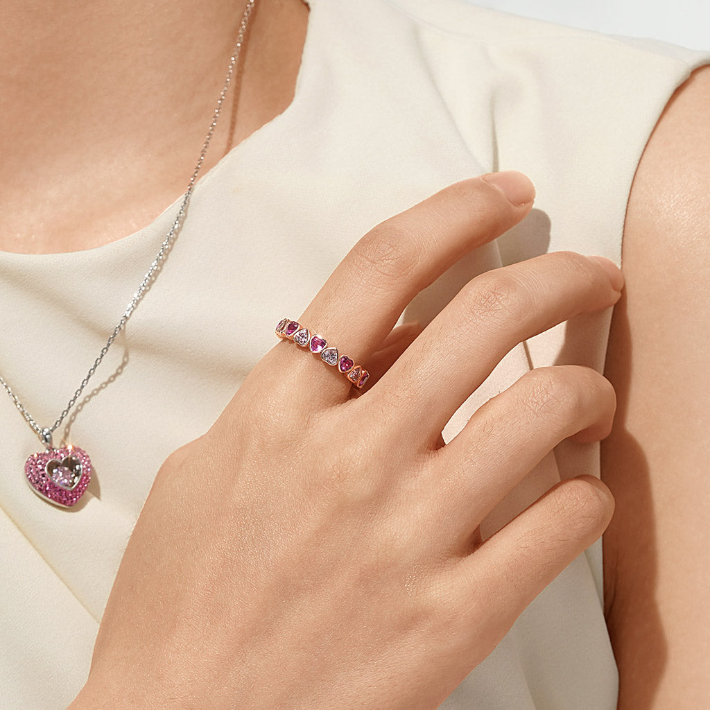 Gnoce Morganite Heart Bezel Eternity Band Ring_5