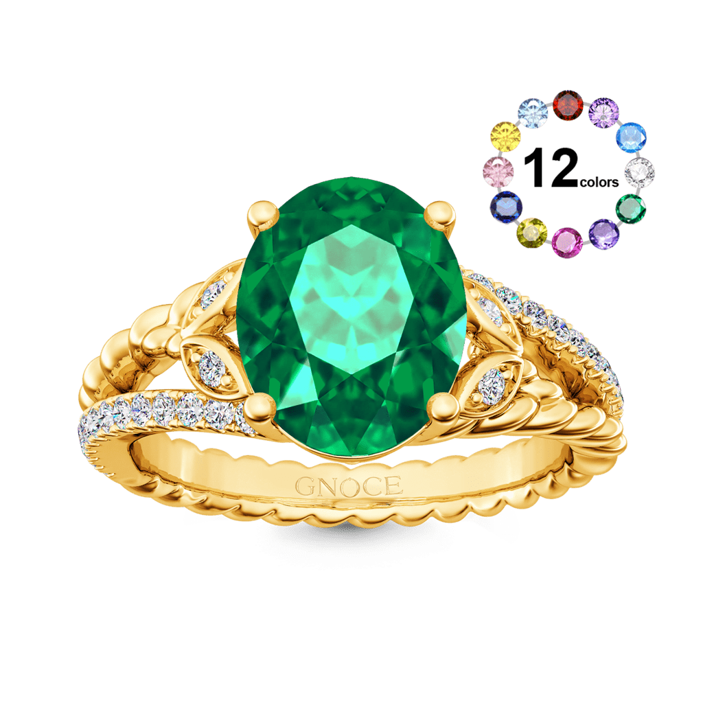 Gnoce Emerald Oval-cut Vintage Split Shank Engagement Birthstone Ring_1