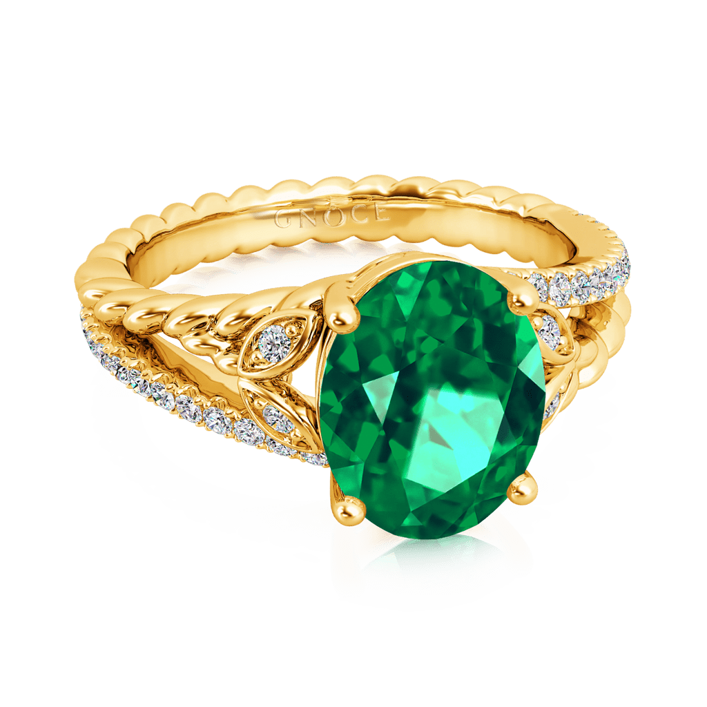 Gnoce Emerald Oval-cut Vintage Split Shank Engagement Birthstone Ring_2
