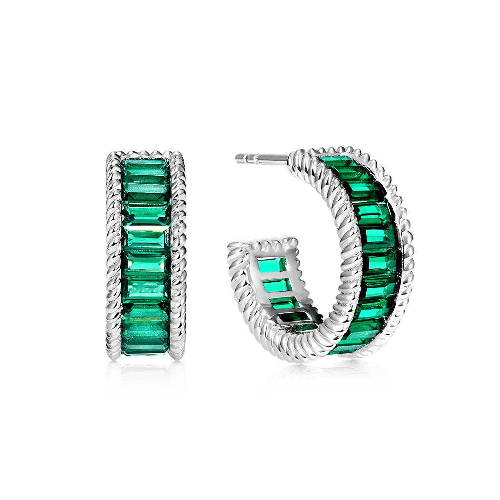 Gnoce Elegant Gemstones Paved Twisted Rope C Hoop Earrings_1