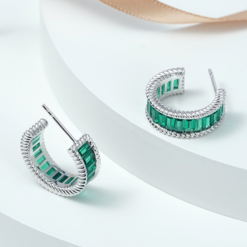 Gnoce Elegant Gemstones Paved Twisted Rope C Hoop Earrings_3