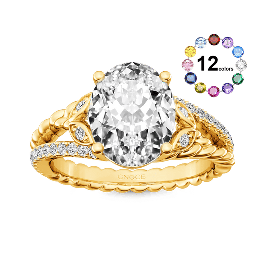 Gnoce Diamond Oval-cut Vintage Split Shank Engagement Birthstone Ring_1