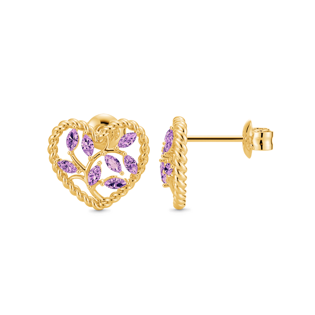 Gnoce Olive Leaf Twisted Rope Heart Stud Earrings Inlaid with Marquise Gemstones_2