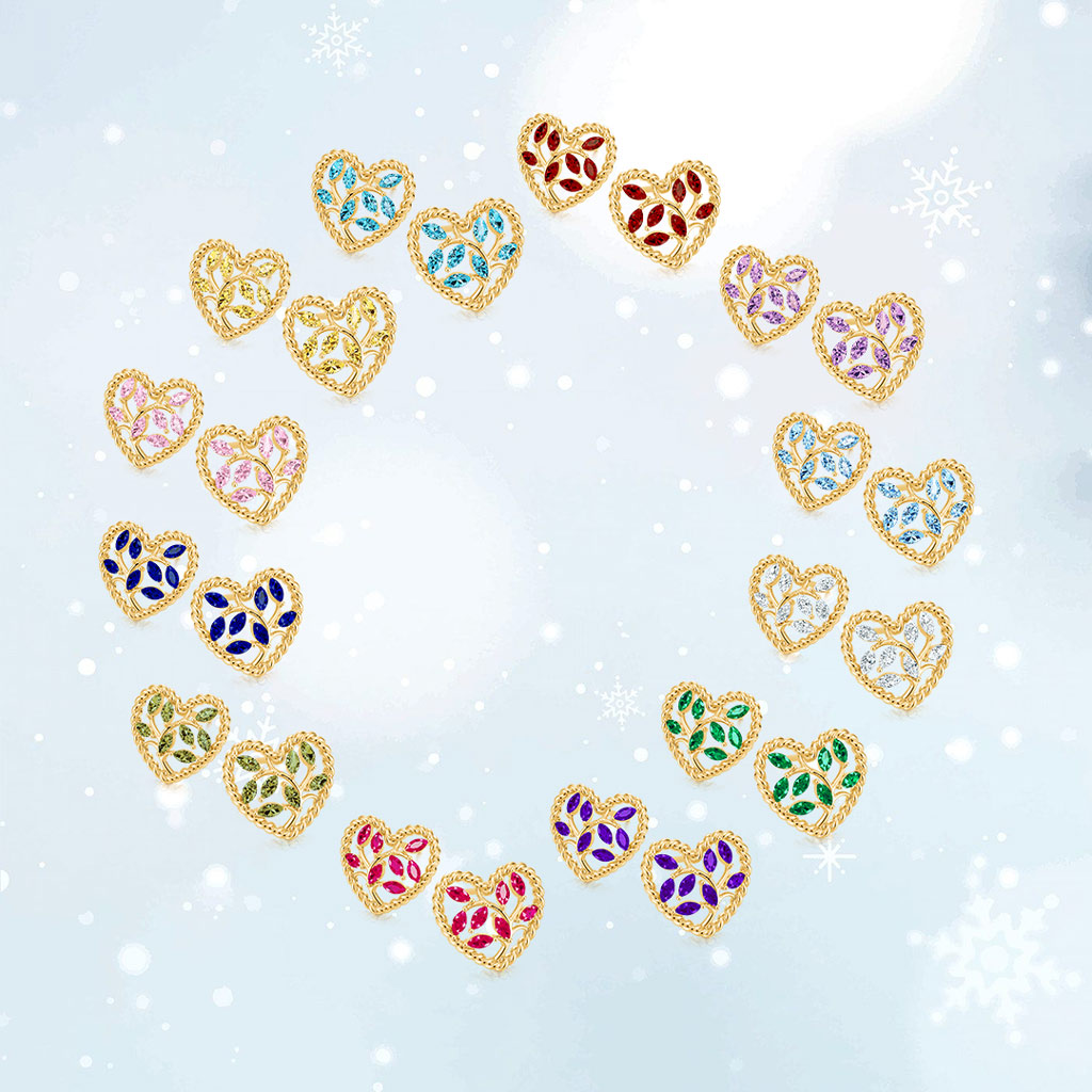 Gnoce Olive Leaf Twisted Rope Heart Stud Earrings Inlaid with Marquise Gemstones_5