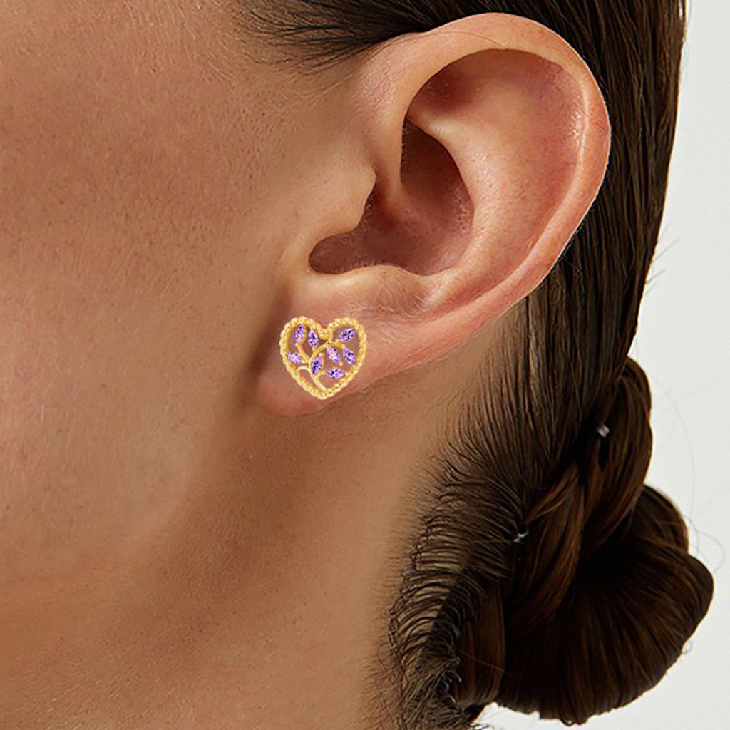 Gnoce Olive Leaf Twisted Rope Heart Stud Earrings Inlaid with Marquise Gemstones_7