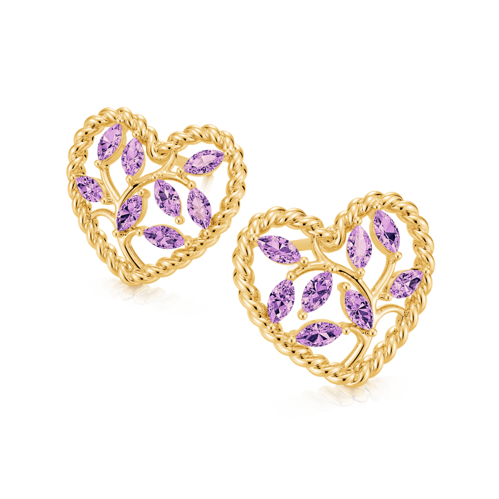 Gnoce Olive Leaf Twisted Rope Heart Stud Earrings Inlaid with Marquise Gemstones_3