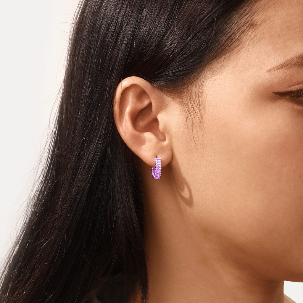Gnoce Amethyst Baguette Cut Eternity Hoop Earrings_3