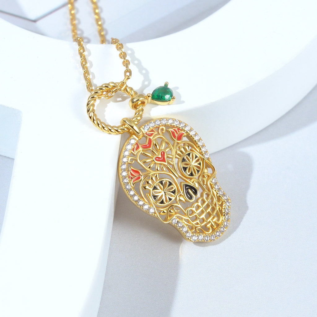 Gnoce Sugar Skull Twisted Rope Pendant Necklace_3