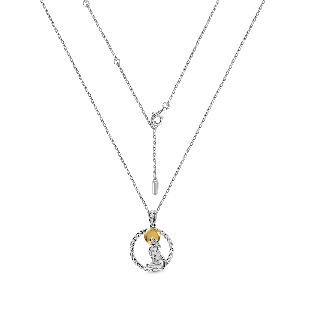 Gnoce Howling Wolf Twisted Rope Pendant Necklace Two Tone_2