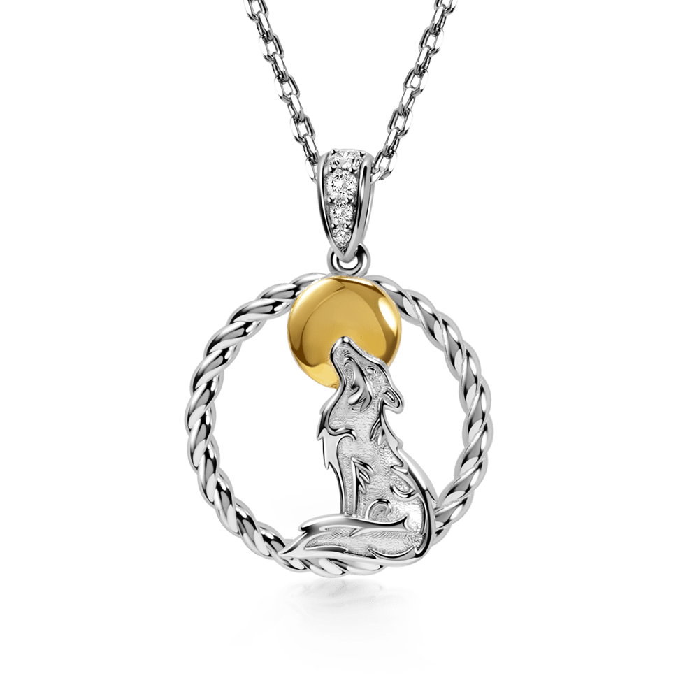 Gnoce Howling Wolf Twisted Rope Pendant Necklace Two Tone_1
