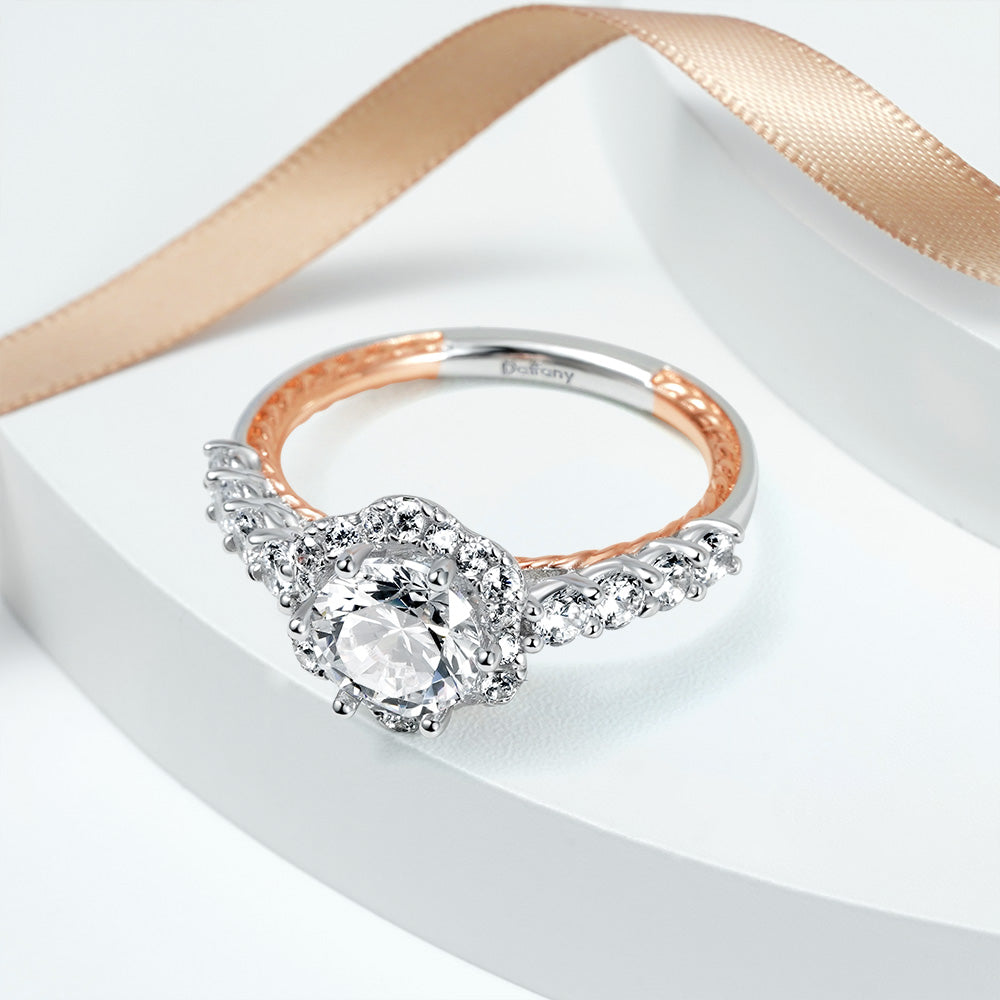 Gnoce Round Cut Cluster Vintage Engagement Ring_5